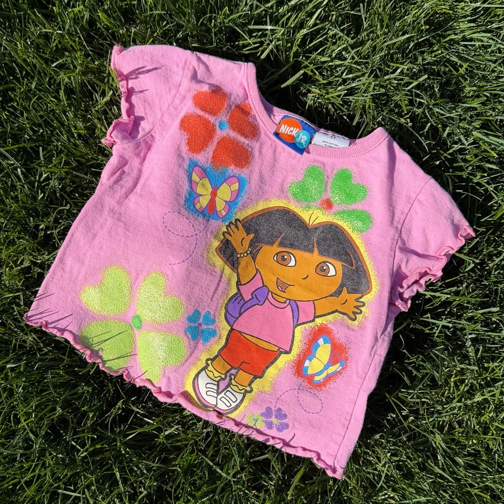 Y2K 2006 Vintage Dora the Explorer Pink Toddler Short Sleeve Top